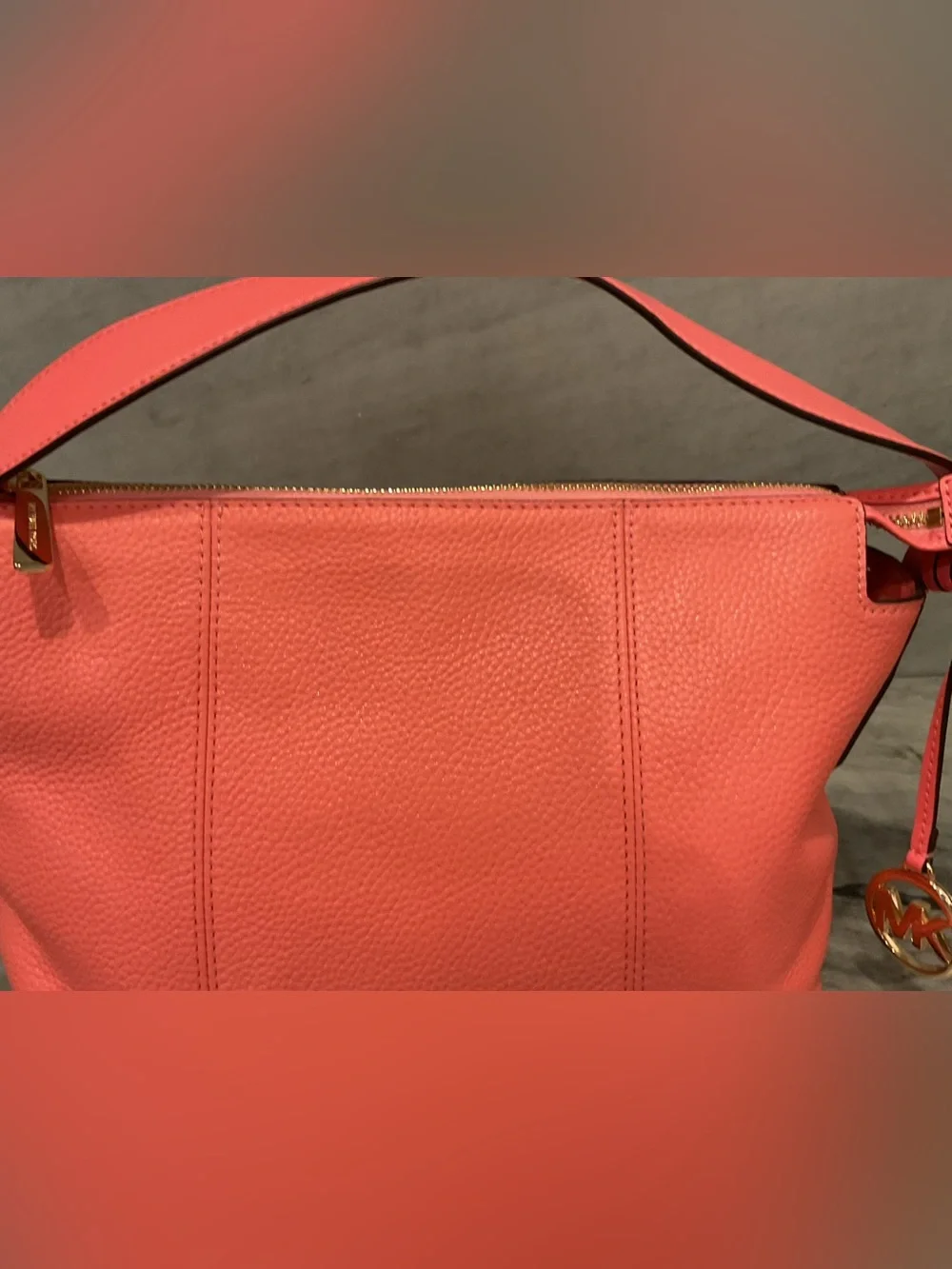 Michael Kors Coral Pebbled Leather Shoulder Bag with Gold Hardware